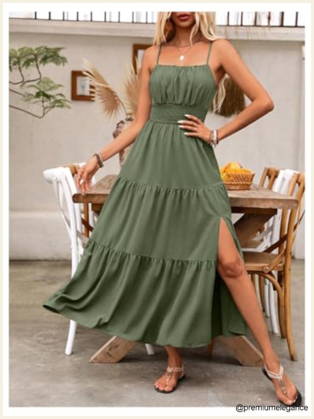 Sleeveless Square Neck Maxi Dress with Shirred Back, A-Line Silhouette - Picture 4 of 4